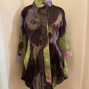 LINDI abstract pattern grey, green, purple tunic with pockets